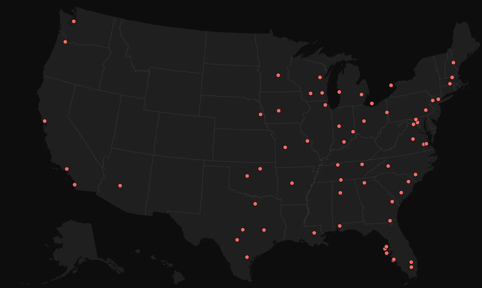 Map of the United States showing 64 live metro boating areas with Capt. Bob chat pages